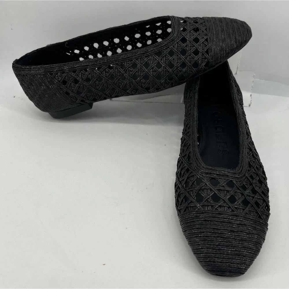 Aerosoles Arno Raffia Ballet Flat Slip On Comfort Shoes Black‎ Women's 7.5M NEW